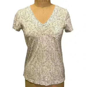 Women's Caslon V-neck T-shirt White with Blue Print Size XS